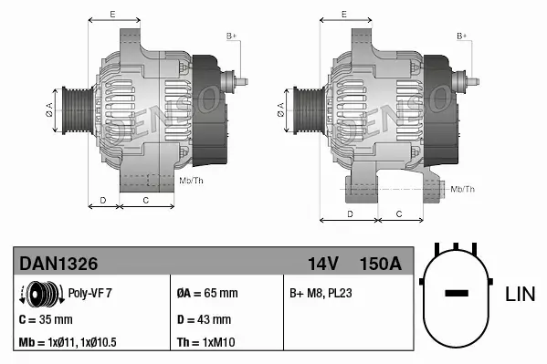 DENSO ALTERNATOR SILNIKA DAN1326 