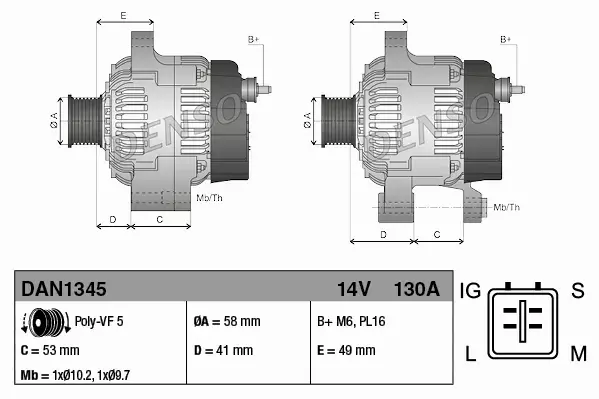 DENSO ALTERNATOR DAN1345 