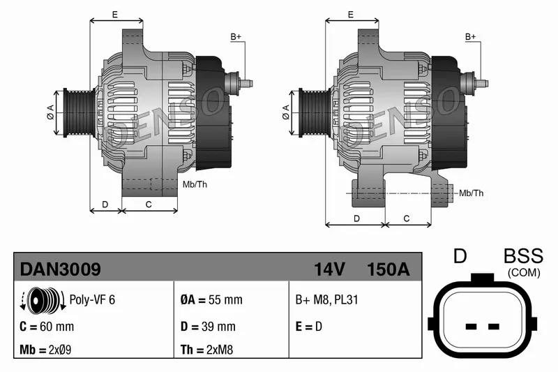 DENSO ALTERNATOR DAN3009 