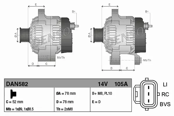 DENSO ALTERNATOR 105A FORD FOCUS MK2 C-MAX 1.8TDCI 