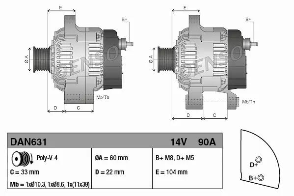 DENSO ALTERNATOR SILNIKA DAN631 