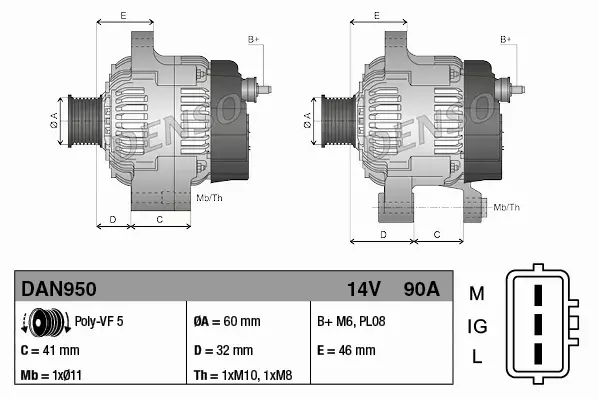 DENSO ALTERNATOR SILNIKA DAN950 