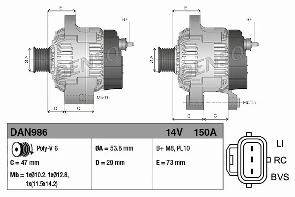 DENSO ALTERNATOR DAN986 