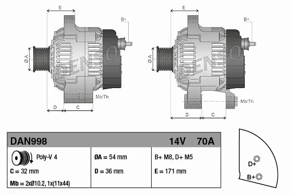 DENSO ALTERNATOR DAN998 