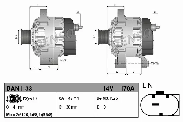 DENSO ALTERNATOR SILNIKA DAN1133 