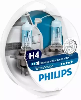 PHILIPS WHITE VISION H4 12V 3700K + 2X W5W 