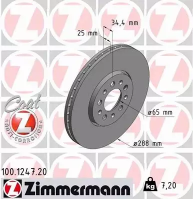 ZIMMERMANN TARCZA HAMULCOWA 100.1247.20 