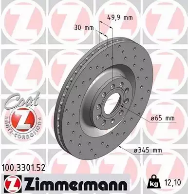 ZIMMERMANN TARCZE PRZÓD AUDI A3 8P1 8PA 345MM 