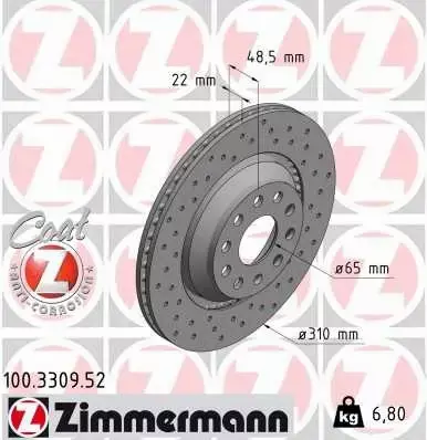 ZIMMERMANN TARCZE TYŁ AUDI A3 8P 8V Q2 GAB 310MM 