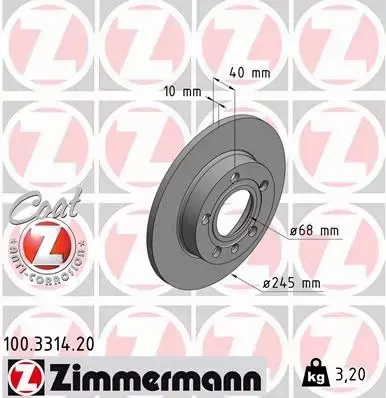 ZIMMERMANN TARCZE HAMULCOWE TYŁ 100.3314.20 