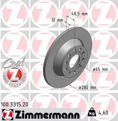 ZIMMERMANN TARCZE TYŁ AUDI A3 8P1 8PA Q3 8U 282MM 