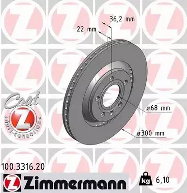 ZIMMERMANN TARCZE HAMULCOWE TYŁ 100.3316.20 