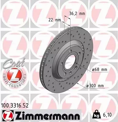 ZIMMERMANN TARCZE HAMULCOWE SPORT TYŁ 100.3316.52 