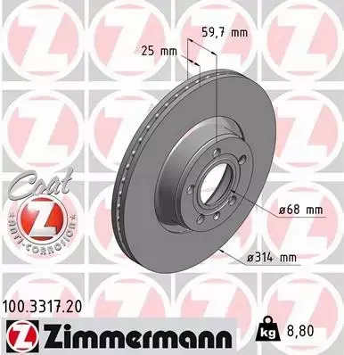 ZIMMERMANN TARCZE+KLOCKI PRZÓD AUDI A6 C6 314MM 