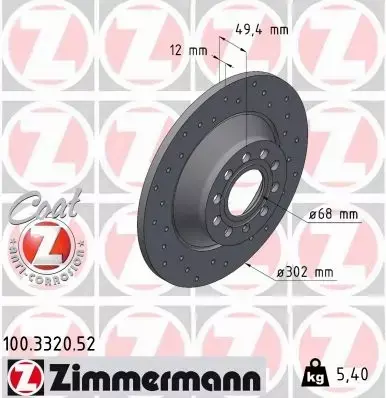 ZIMMERMANN TARCZE HAMULCOWE SPORT TYŁ 100.3320.52 