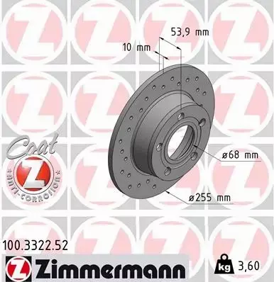 ZIMMERMANN TARCZE HAMULCOWE SPORT TYŁ 100.3322.52 