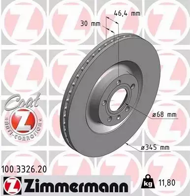 ZIMMERMANN TARCZE HAMULCOWE PRZÓD 100.3326.20 