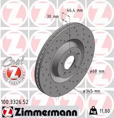 ZIMMERMANN SPORT TARCZE+KLOCKI P+T AUDI A4 B6 345MM 