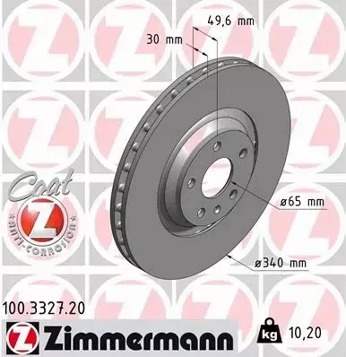 ZIMMERMANN TARCZE HAMULCOWE PRZÓD 100.3327.20 