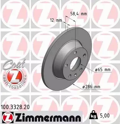 ZIMMERMANN TARCZE HAMULCOWE TYŁ 100.3328.20 