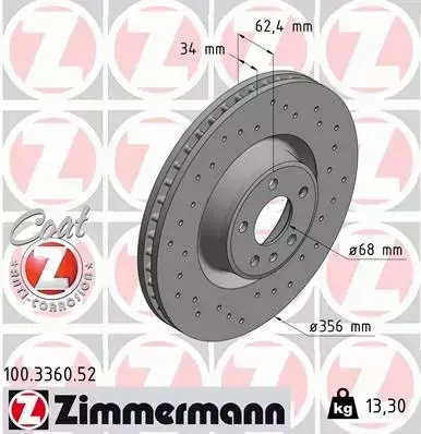 ZIMMERMANN TARCZA HAMULCOWA 100.3360.52 