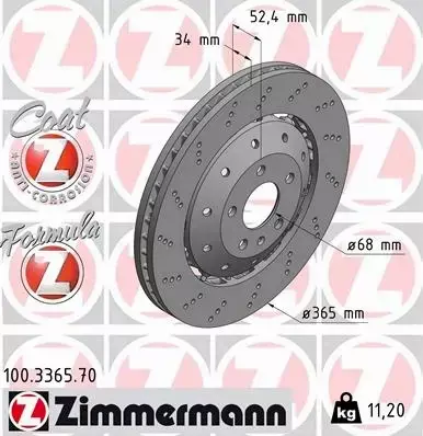 ZIMMERMANN TARCZE HAMULCOWE PRZÓD 100.3365.70 