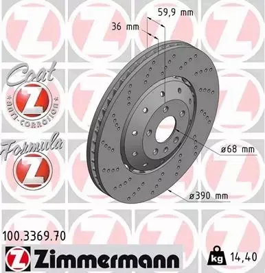 ZIMMERMANN TARCZE+KLOCKI PRZÓD AUDI RS6 C6 390MM 