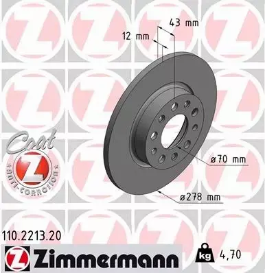 ZIMMERMANN TARCZE+KLOCKI TYŁ FIAT 500X 278MM 