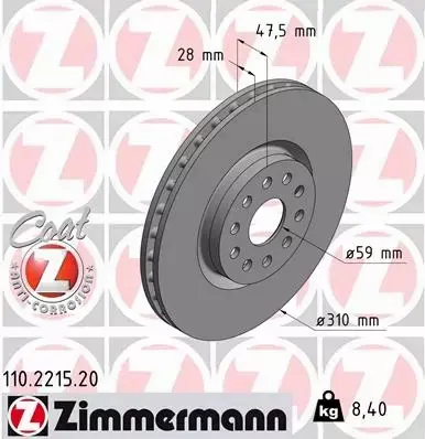 ZIMMERMANN TARCZE PRZÓD ALFA ROMEO 166 310MM 