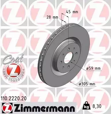 ZIMMERMANN TARCZE PRZÓD ALFA ROMEO MITO 305MM 