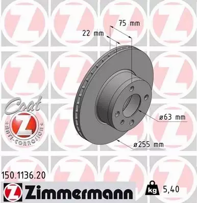 ZIMMERMANN TARCZA HAMULCOWA 150.1136.20 