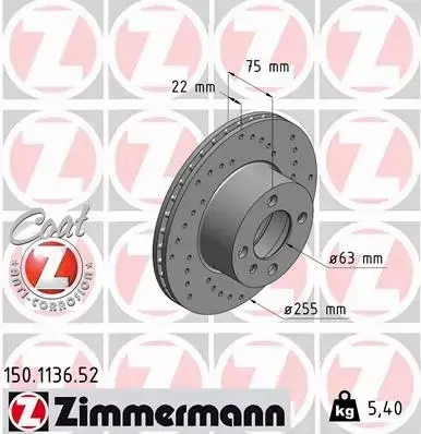 ZIMMERMANN TARCZA HAMULCOWA 150.1136.52 