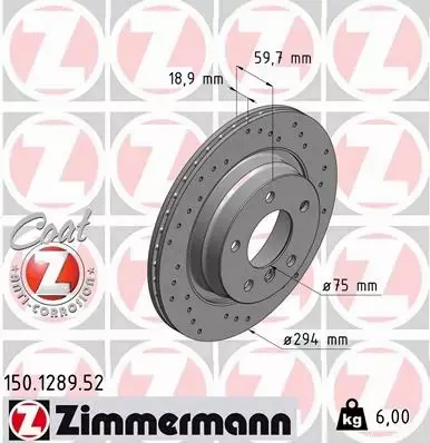 ZIMMERMANN TARCZE HAMULCOWE SPORT TYŁ 150.1289.52 