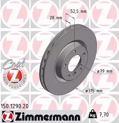 ZIMMERMANN TARCZE HAMULCOWE PRZÓD 150.1290.20 