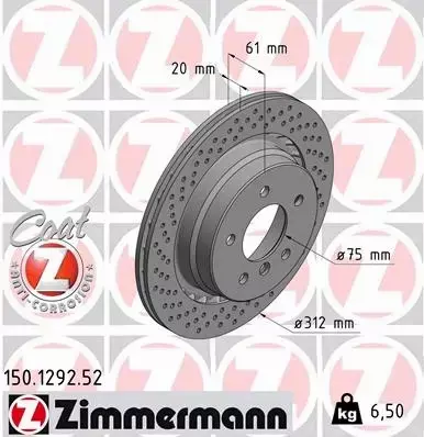 ZIMMERMANN TARCZA HAMULCOWA 150.1292.52 