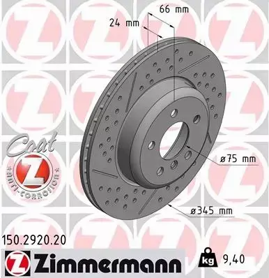 ZIMMERMANN TARCZE HAMULCOWE TYŁ 150.2920.20 