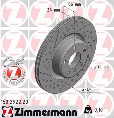 ZIMMERMANN TARCZE HAMULCOWE TYŁ 150.2922.20 