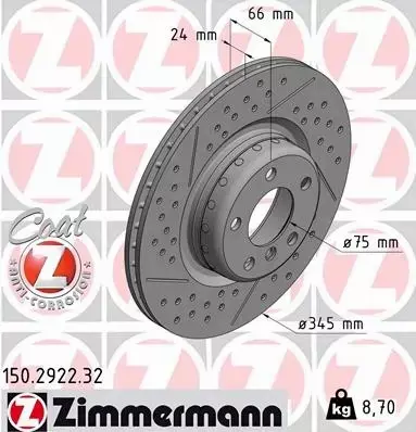 ZIMMERMANN TARCZE HAMULCOWE TYŁ 150.2922.32 