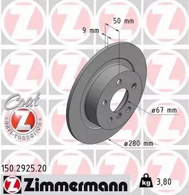 ZIMMERMANN TARCZE HAMULCOWE TYŁ 150.2925.20 