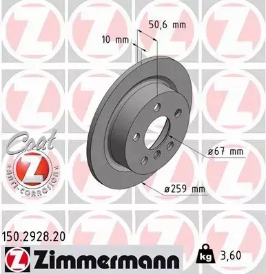 ZIMMERMANN TARCZE HAMULCOWE TYŁ 150.2928.20 