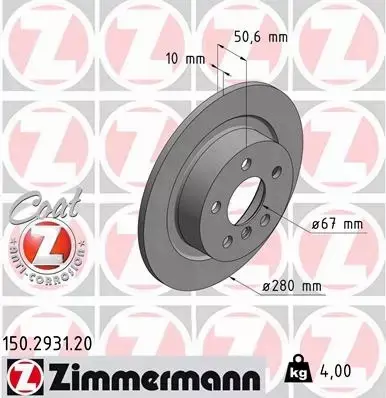 ZIMMERMANN TARCZE+KLOCKI TYŁ BMW 2 F45 F46 280MM 