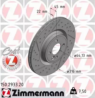 ZIMMERMANN TARCZE HAMULCOWE PRZÓD 150.2933.20 