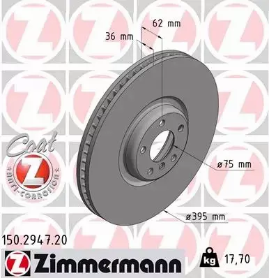 ZIMMERMANN TARCZE HAMULCOWE PRZÓD 150.2947.20 