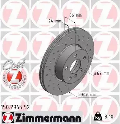 ZIMMERMANN TARCZA HAMULCOWA 150.2965.52 