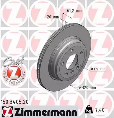 ZIMMERMANN TARCZE TYŁ BMW 5 E60 E61 6 E63 320MM 