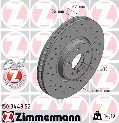 ZIMMERMANN TARCZE HAMULCOWE SPORT PRZÓD 150.3449.52 