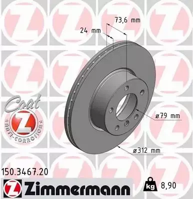 ZIMMERMANN TARCZE HAMULCOWE PRZÓD 150.3467.20 