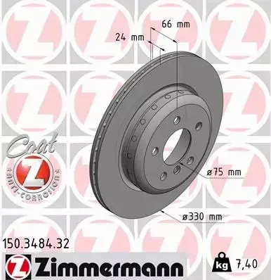 ZIMMERMANN TARCZE HAMULCOWE TYŁ 150.3484.32 