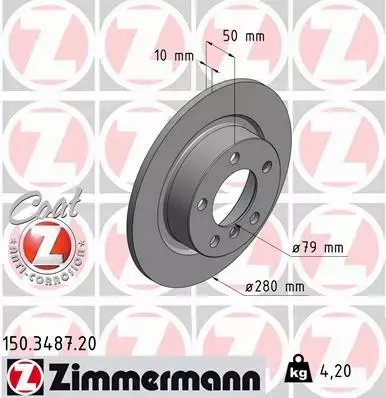 ZIMMERMANN TARCZE HAMULCOWE TYŁ 150.3487.20 