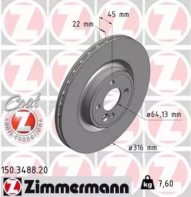 ZIMMERMANN TARCZE HAMULCOWE PRZÓD 150.3488.20 